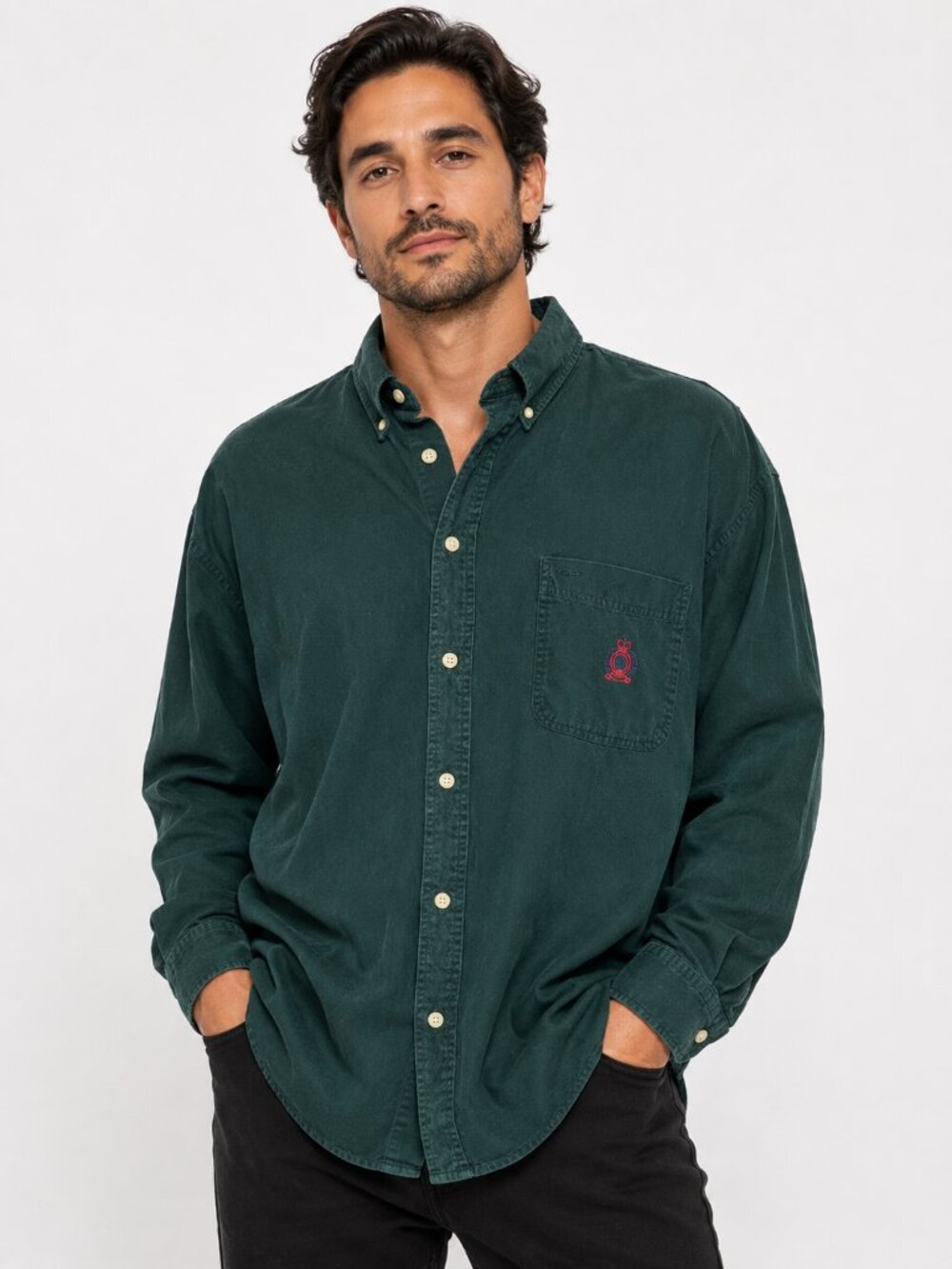 Bugle Boy Company Green Button Front Cotton Shirt XL